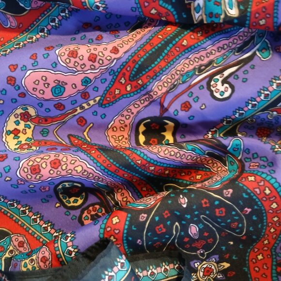 Women's Vintage Large Square Purple Paisley Scarf - Picture 3 of 5